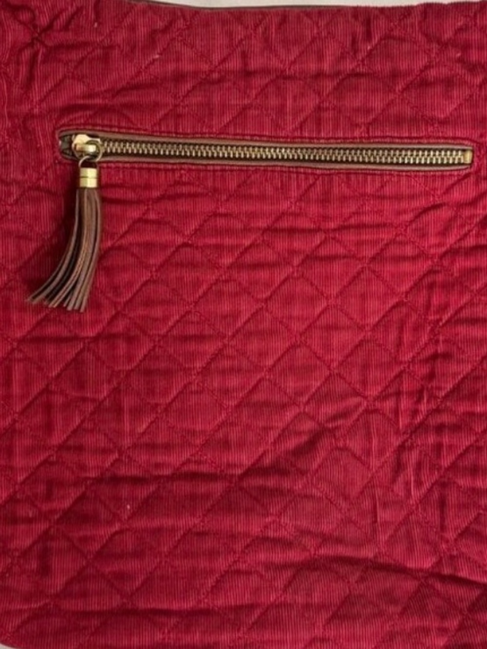 Vera Bradley Retired Quilted Chili Red Shoulder HoboBag with BrownStrap&Tassels - Picture 2 of 12
